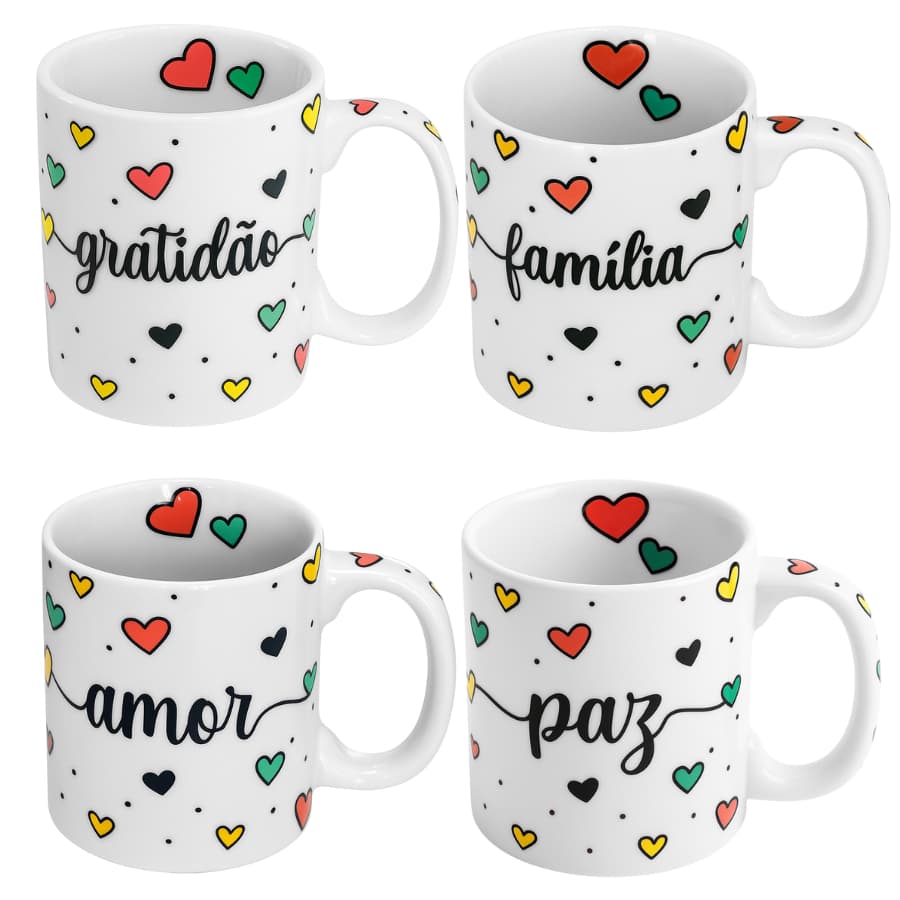 Kit 6 Canecas Café 300ml Porcelana Xícaras Chá Chocolate Quente Para Cozinha