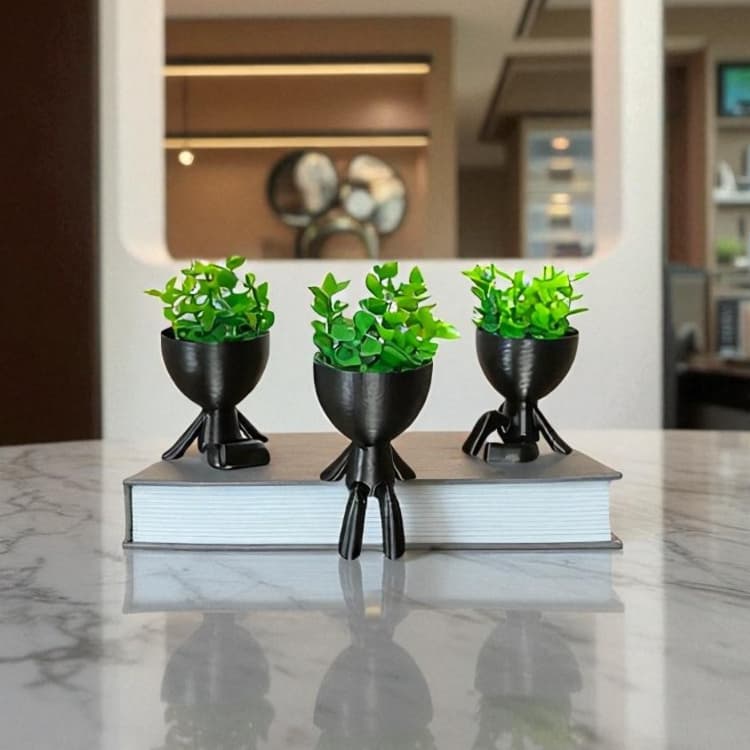 Kit 3 Vasos Decorativos Robert Plant Bob Planta Artificial - Decoração Rack Estante Mesa