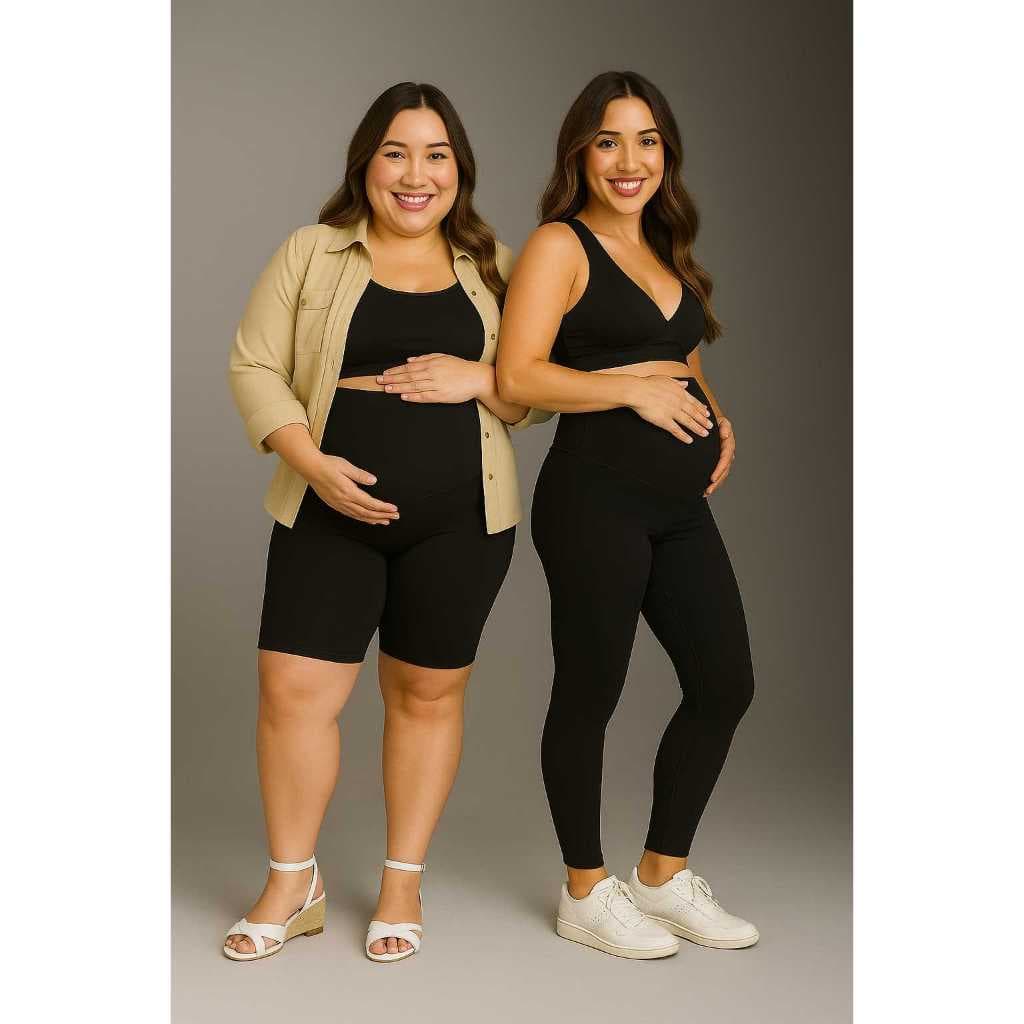 Kit legging gestante + bermuda gestante ciclista comprida roupa maternidade alto conforto sustentação barriga calça gráv