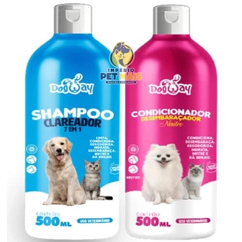 Kit Shampoo Branqueador + Condicionador Desembaraçador de Pelagem Cães E Gatos - Banho e Tosa