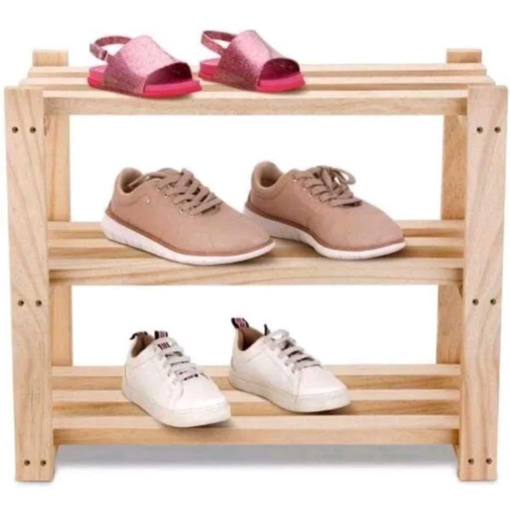 Sapateira Banco para Hall de Entrada em Madeira de Pinus com 2 Prateleiras