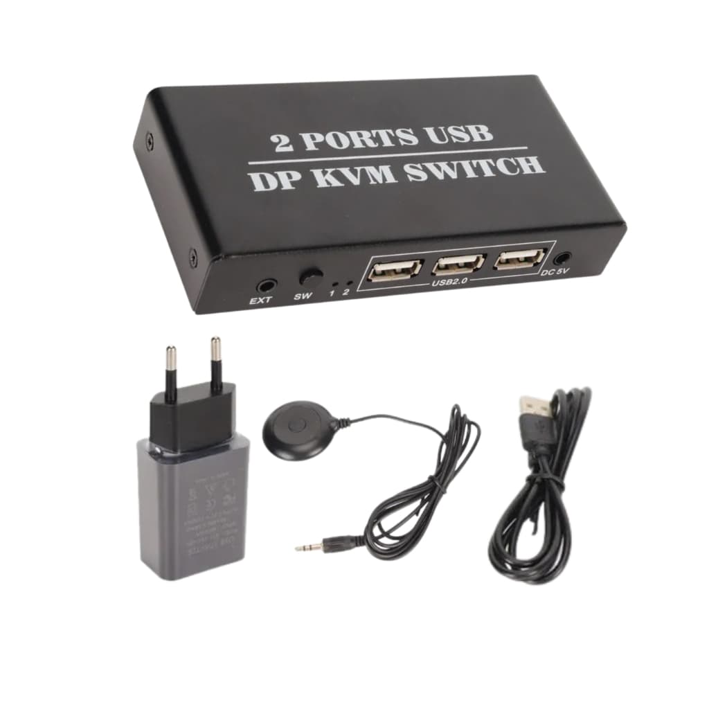 Displayport Kvm 2 Portas 4k 60 Hz, Liga De Alumínio - Y93