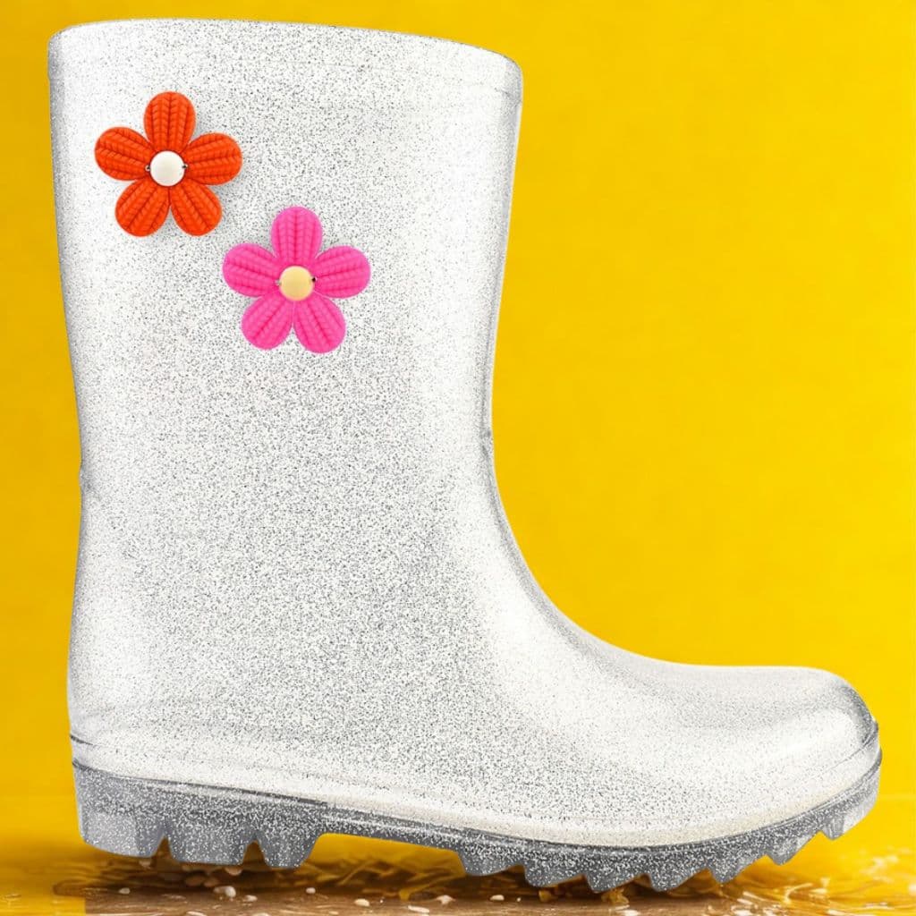 Galocha Infantil Feminina De Flores Com Glitter Super Confortável E Estilosa Para Meninas Envio Já