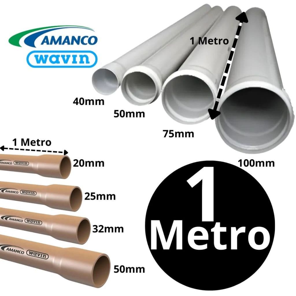 Cano Tubo de PVC 1 METRO Branco Marrom para Esgoto ou Agua Amanco 25mm 32mm 40mm 50mm 75mm 100m