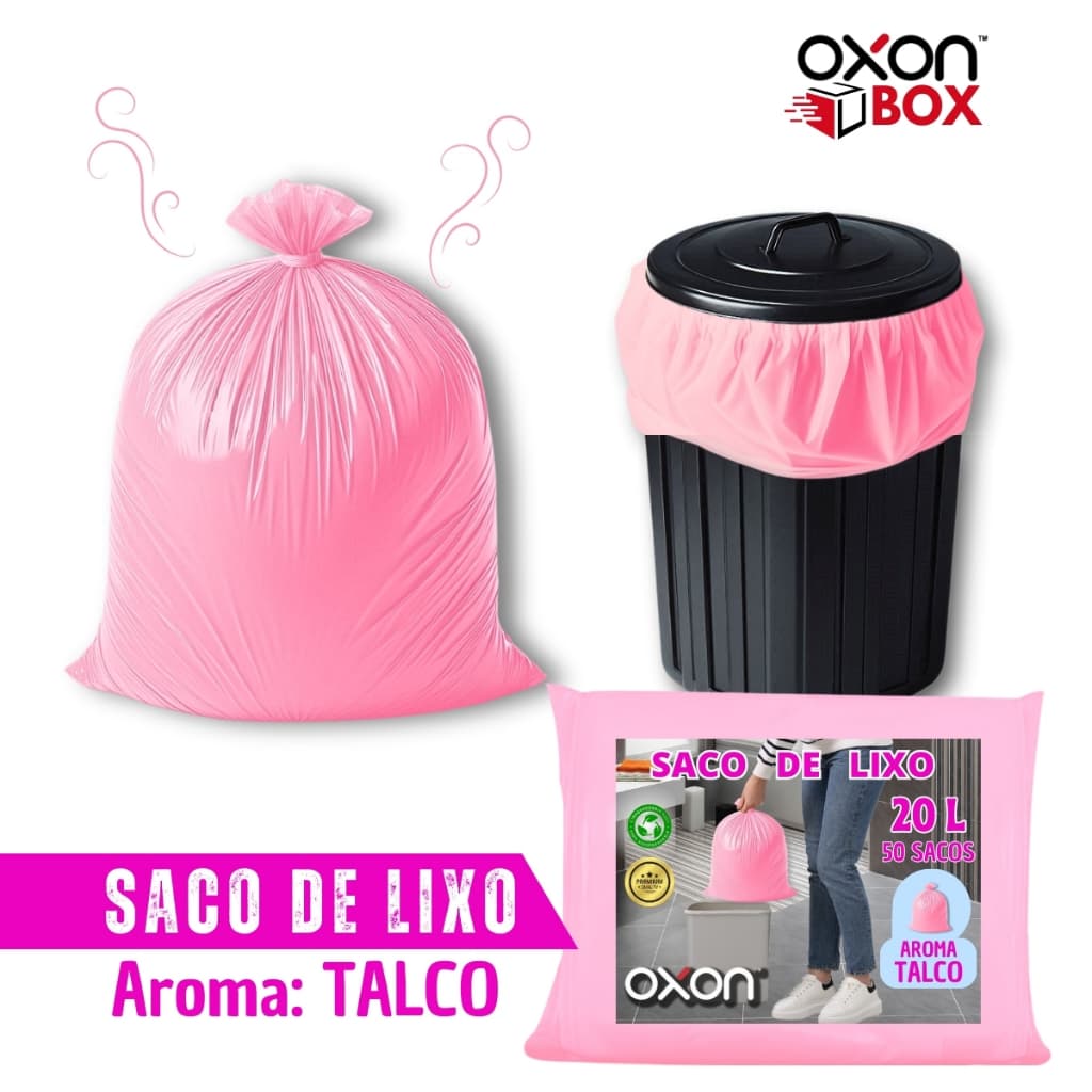 50 Unidades Sacos De Lixo Rosa 20L Perfumado Aroma Talco Banheiro Escritório Cozinha Salão