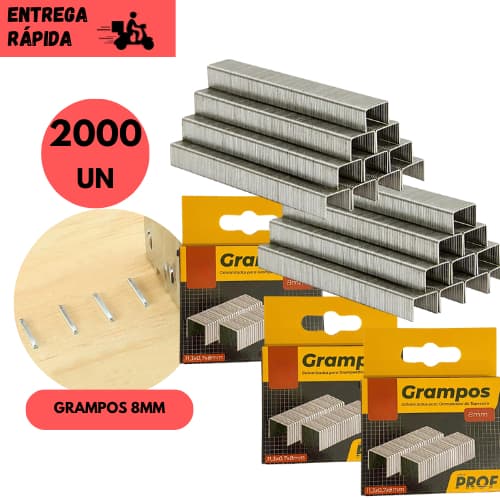 Kit 2000 Grampo para Tapeceiro 8mm Galvanizado Forte para Grampeador Manual Profissional