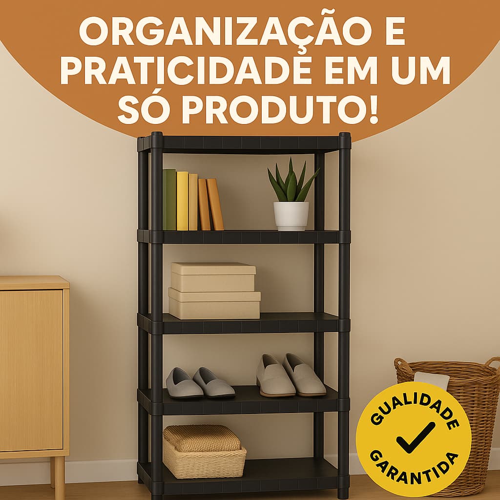 Estante com 5 Prateleira Organizadora de Plástico Modular Multiuso para Cozinha e Quarto