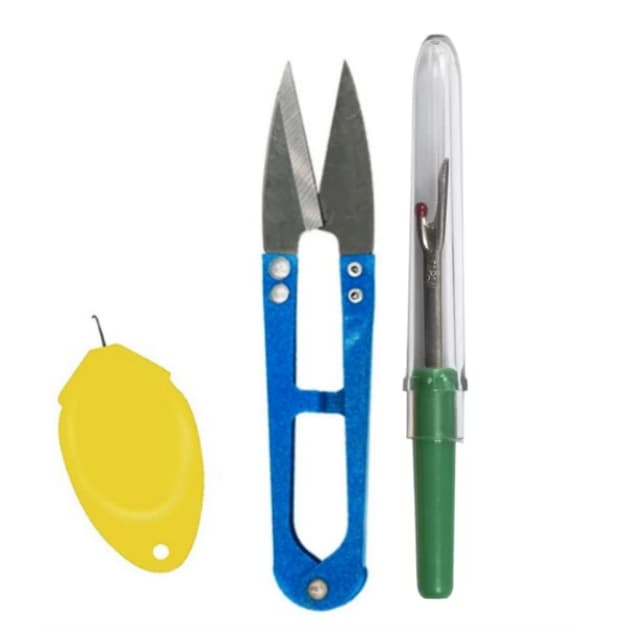 Kit 3 Peças Costura – Tesoura de Arremate, Passador de Linha e Abridor