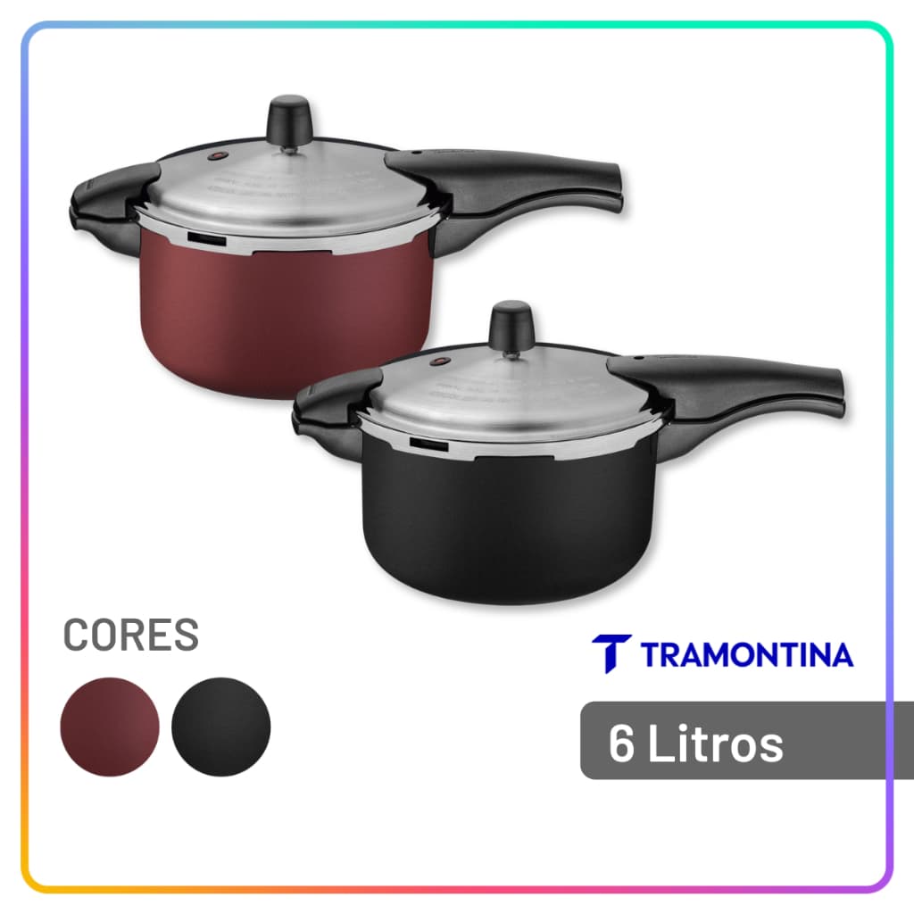 Panela de Pressão Tramontina Vancouver Alumínio Antiaderente 6 Litros Preta ou Vermelha
