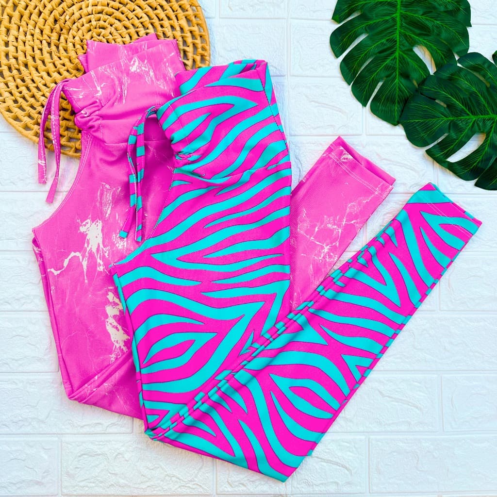 Calça Legging Academia com Cordinha Fitness Suplex Cintura Alta Fitness Estampada Zero Transparência