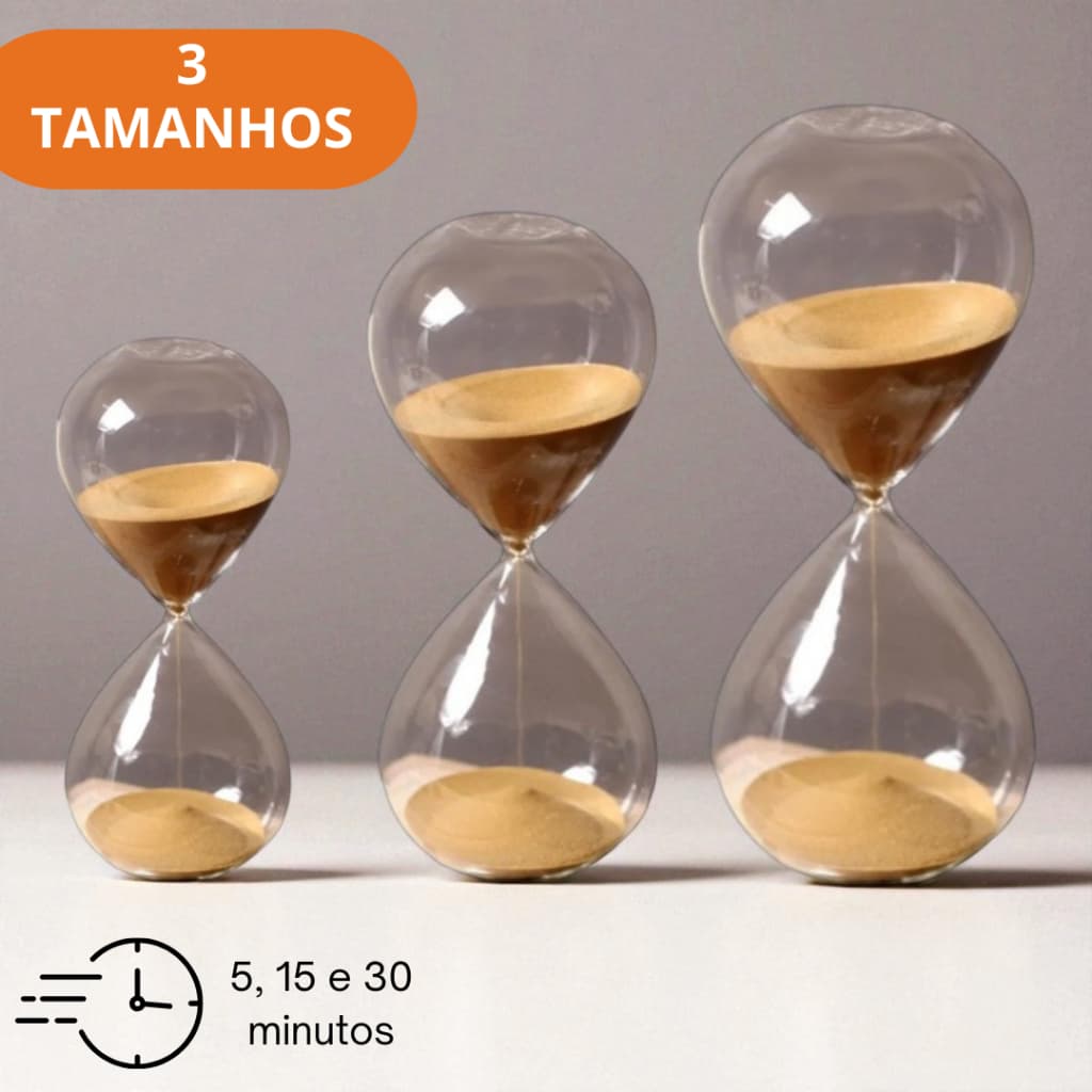Kit 3 Tamanhos de Ampulheta de Vidro e Areia Colorida Decorativa Relógio Decoração Top Promoção 