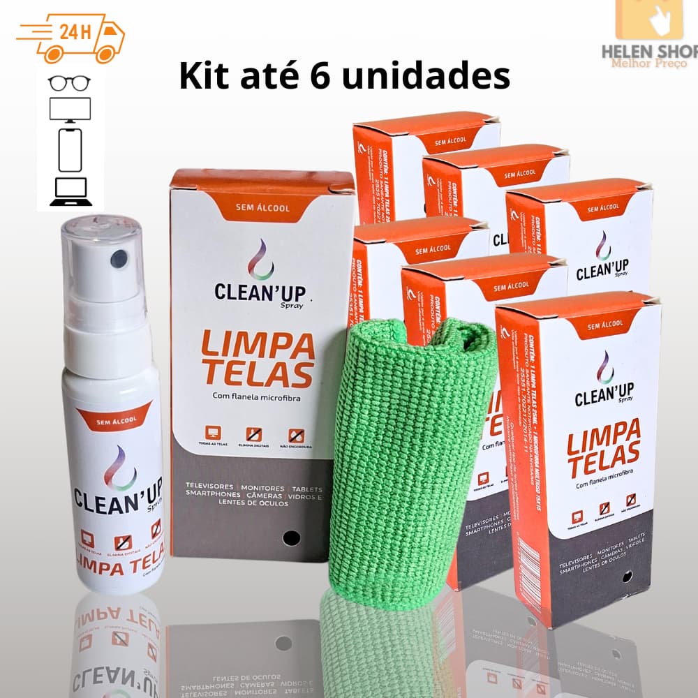 Kit 6 Limpa Telas e lentes + Pano Microfibra + Caixinha Clean Up 25 ml celular tablet óculos cameras