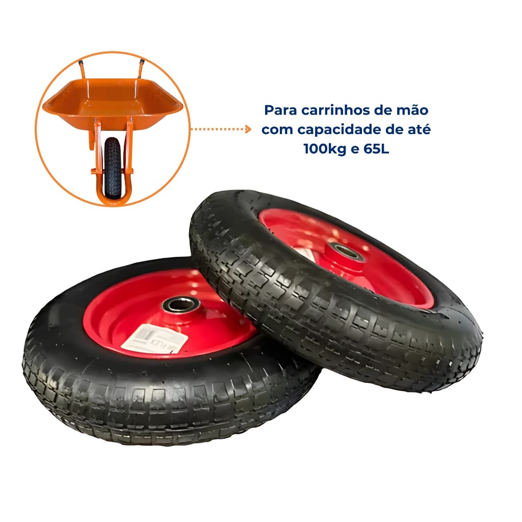 Kit de 2 Pneus Completo Para Carrinho de Mão Carriola 3,25x8 Polegadas Até 100kg Lotus Flex