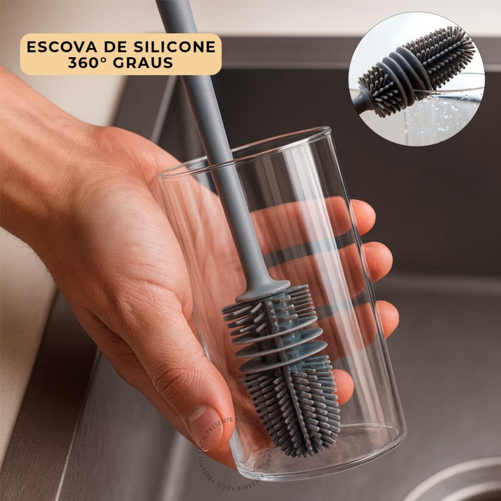 Escova De Silicone Lavar Garrafa Mamadeira Copo Taça Ou Banheiro Casa Cozinha Limpeza Multiuso Cabo