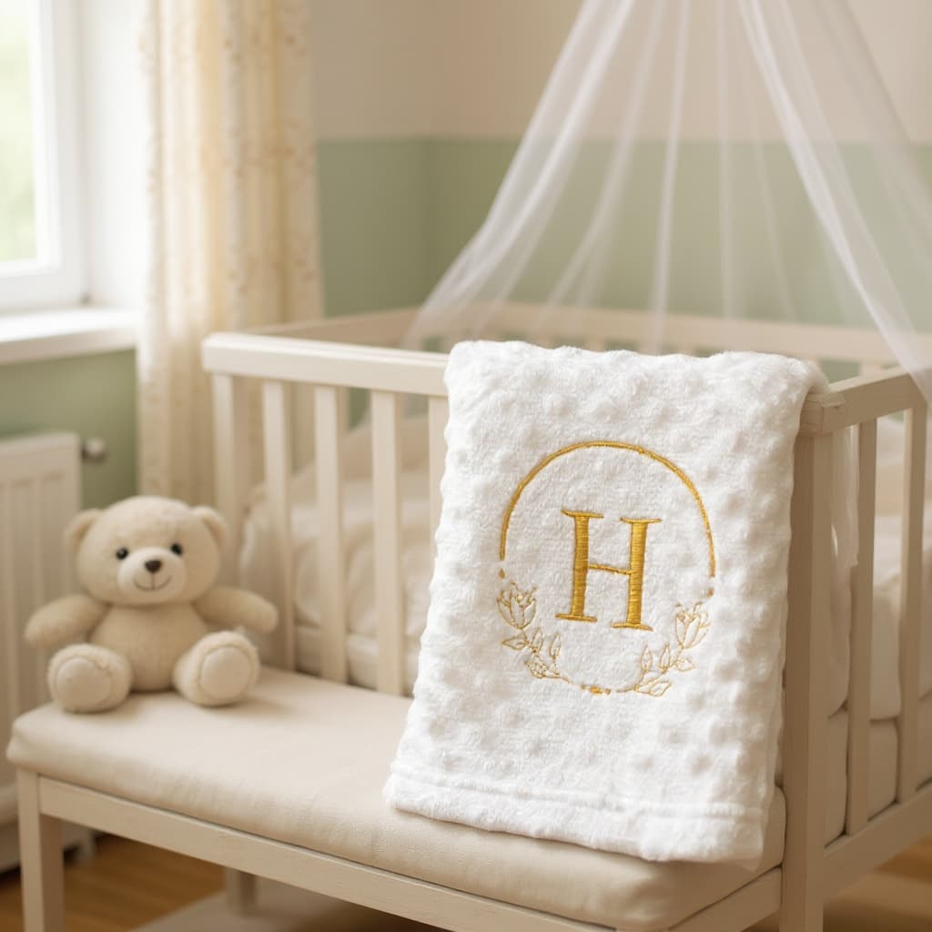Manta Cobertor Bebê RN Microfibra Macia Personalizada Com Letra Inicial Bordado