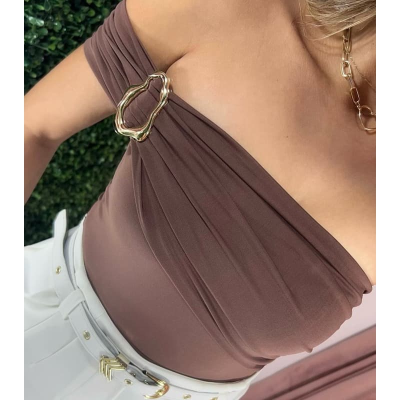 Body Feminino Fivela Orgânica Tendência 2026 Casual Elegante Moda Gringa