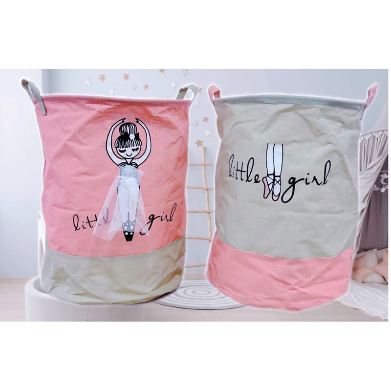 Kit 2 Cesto Multiuso Organizador Dobrável De Roupa Suja e Brinquedo Desenho Menina 55 Litros