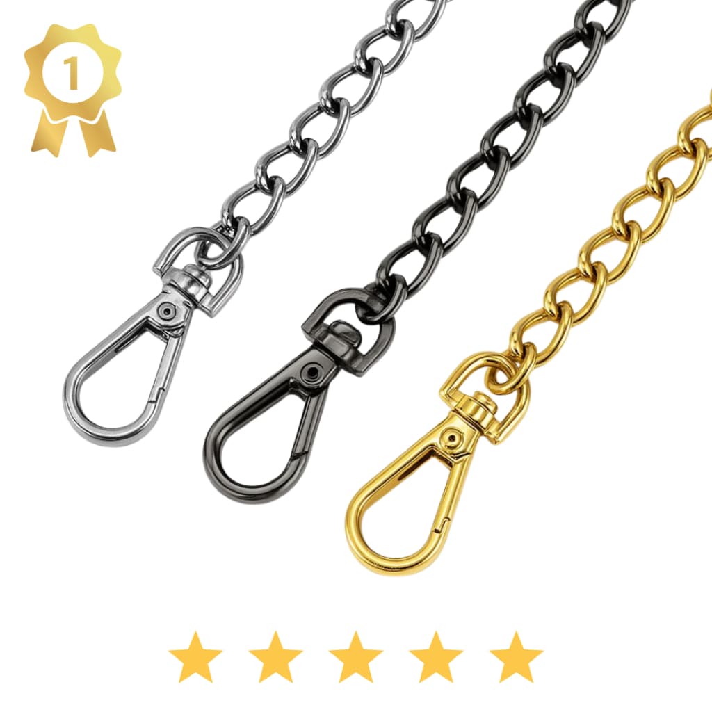 Kit Correntes 1,50 Metros Para Alça de Bolsas Ombro Transversal Artesanato Decoração Com Fechos Mosquetão Pronto Uso