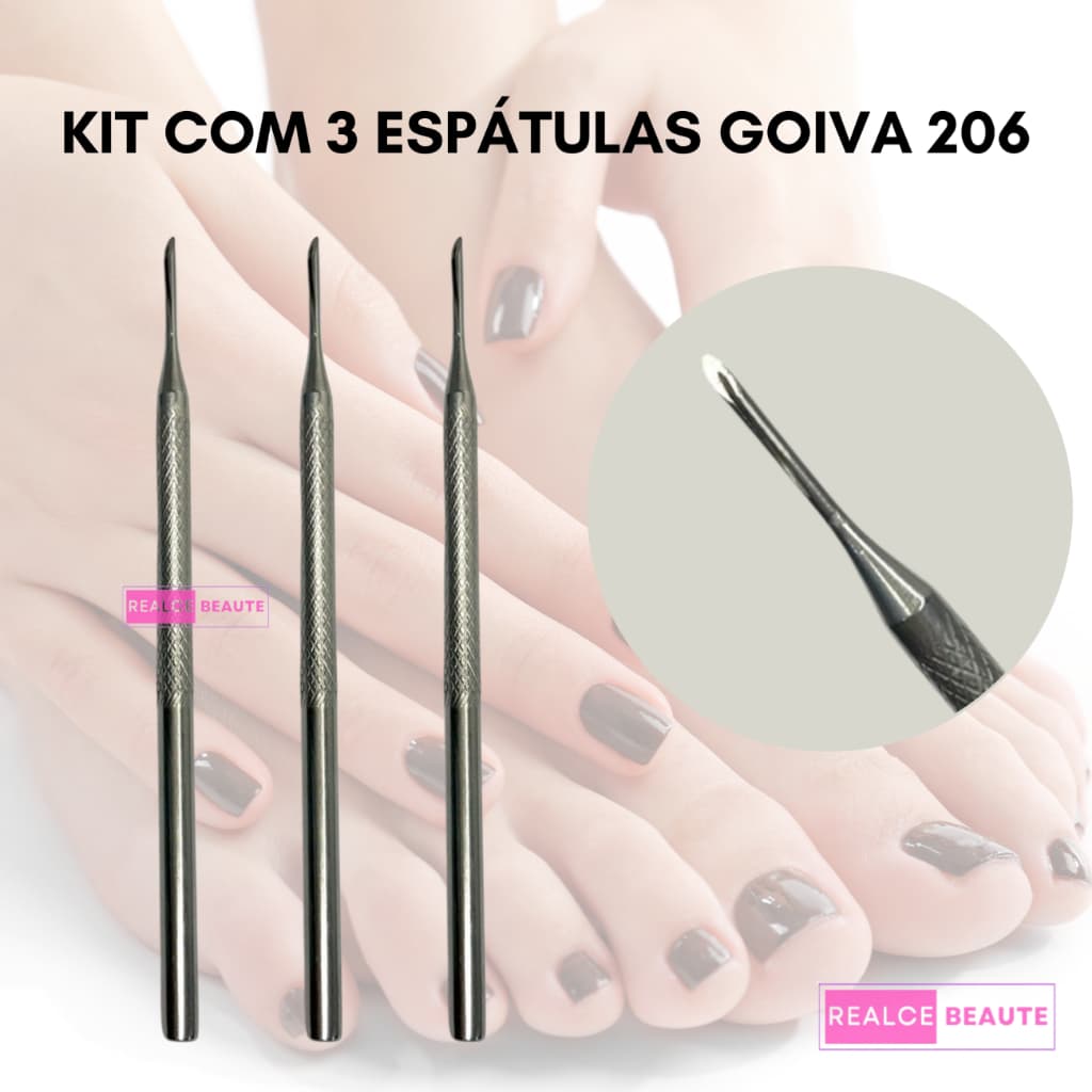 Kit com 3 Goiva 206 - Slim - Pedicure e Manicure - Aço Inox