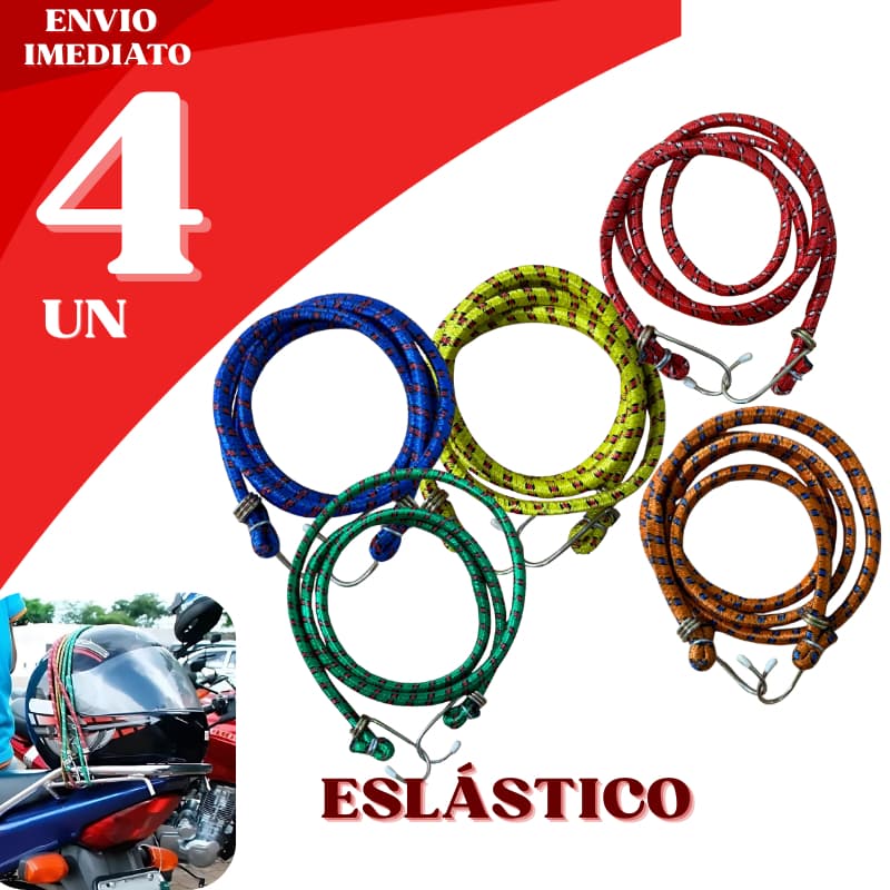 Kit 4 Corda Elástica com Gancho 1,50m Extensor Bagageiro Moto Carro Bicicleta Amarração Carga Viagem