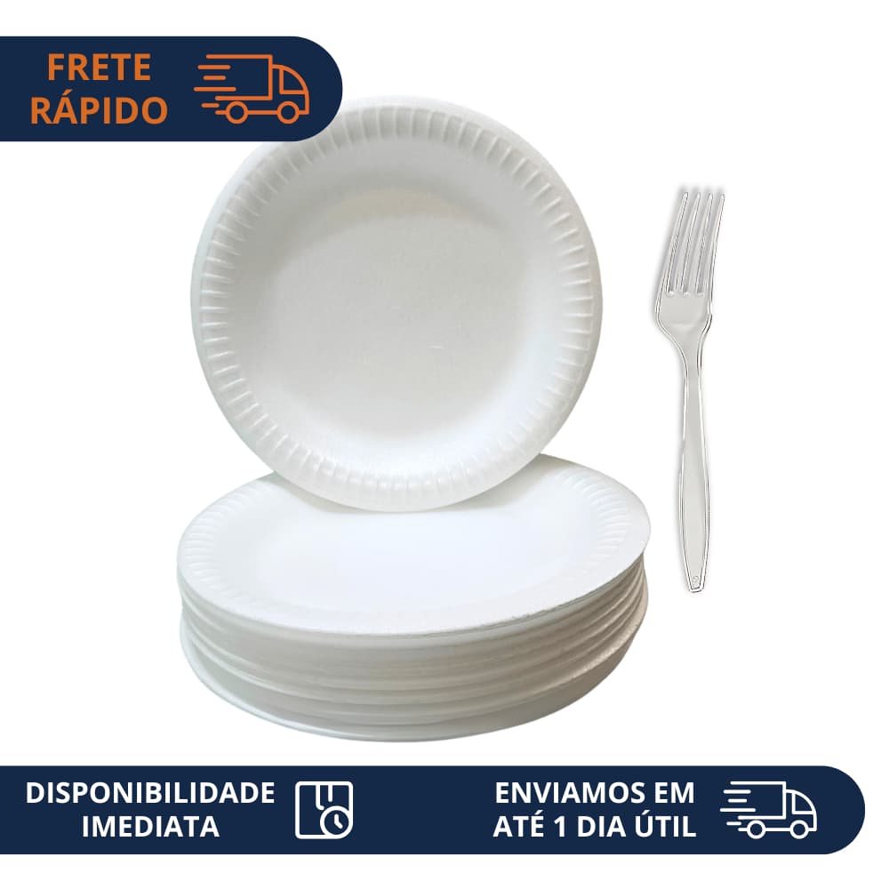 Kit Churrasco Descartável 50/100/200/300x Prato de Isopor + Garfo Transparente Resistente Oferta