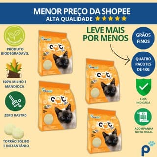 Areia Higiênica Biodegradável Catbio 16 Kg (4 pacotes de 4 kg) - Max Clean - Grãos Finos - novo