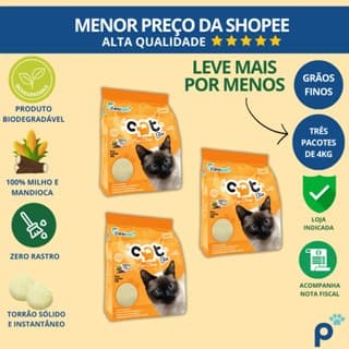 Areia Higiênica Biodegradável Catbio 12 Kg (3 pacotes de 4 kg) - Max Clean - Grãos Finos - novo