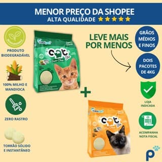 Areia Higiênica Biodegradável Catbio 8 Kg (2 pacotes 1 de cada modelo) - Super Clean e Max Clean - Grãos Médios e finos1