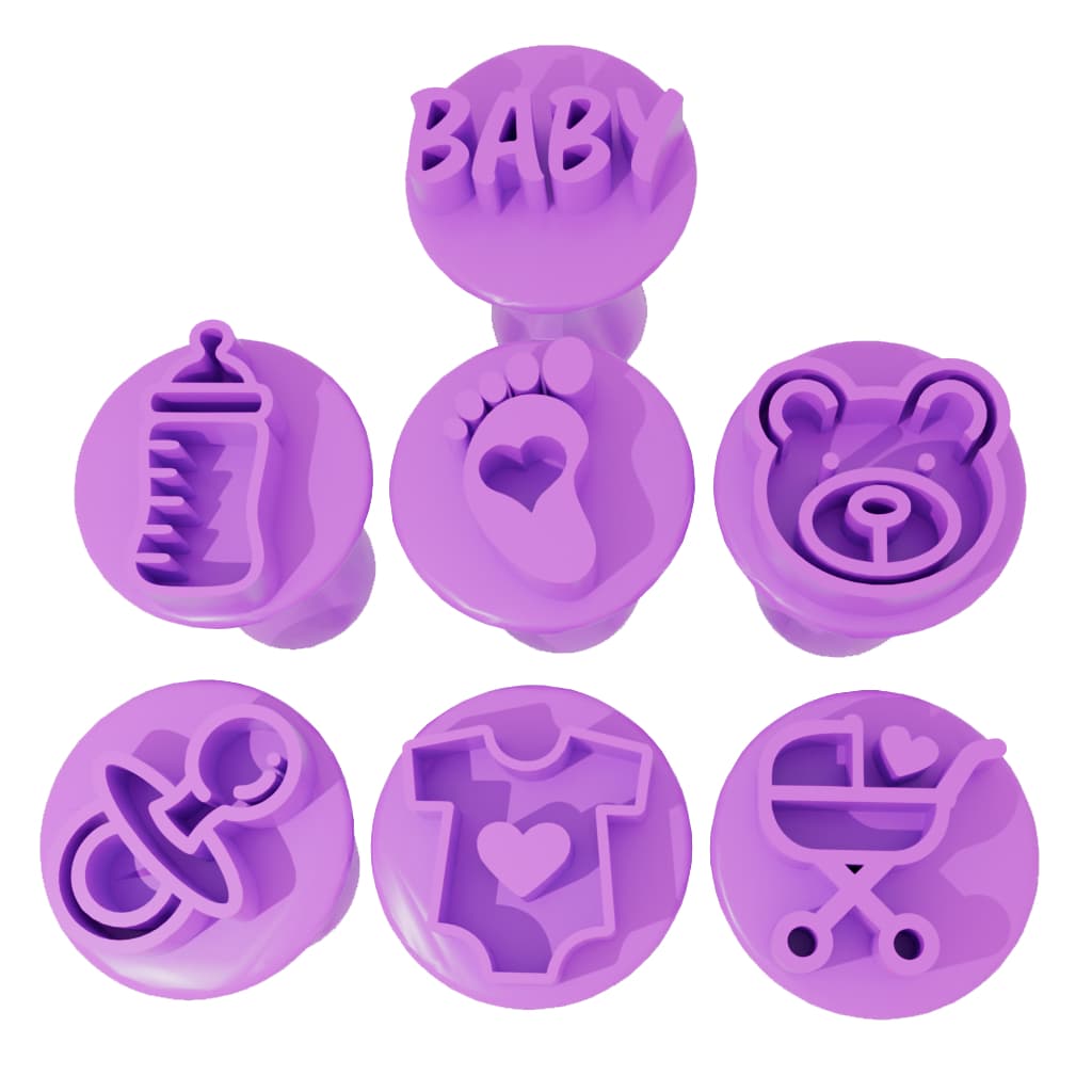Carimbos Para Docinhos Chá de Bebê Festa Infantil Ursinho Pezinho Mamadeira Chupeta Massas PLA 3D Kit 7 Unidades