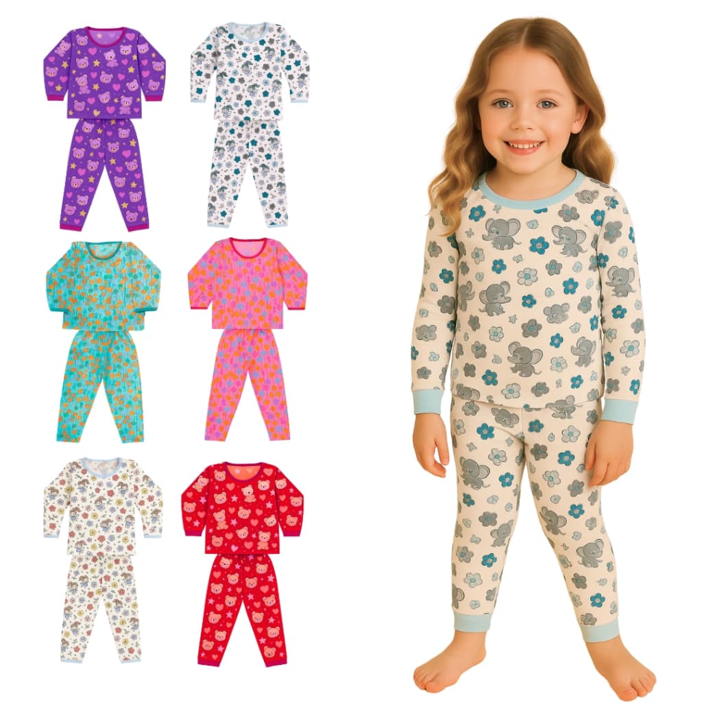 Kit 4 Peças Pijama Infantil Feminino Manga Longa – 2 Camisetas + 2 Calças Confortáveis