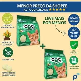 Areia Higiênica Biodegradável Catbio 8 Kg (2 pacotes 4kg) - Super Clean - Grãos Médios - novo