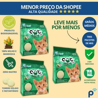 Areia Higiênica Biodegradável Catbio 12 Kg (3 pacotes 4kg) - Super Clean - Grãos Médios - novo