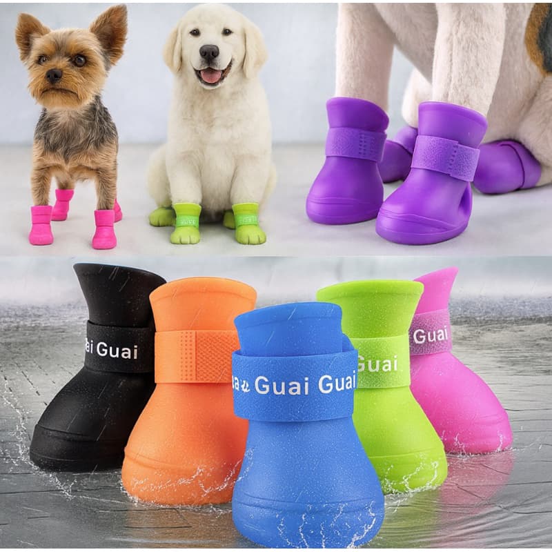 Kit 4 Bota de Borracha Protetora de Patas Patinha Botinha de Silicone Sapato À Prova D'agua Sapatinho Cachorro Gato