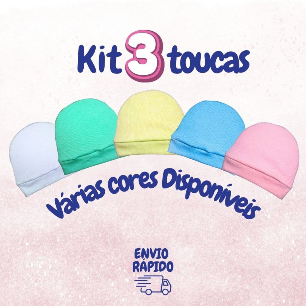 Kit 3 Touca Bebê Recém Nascido Touquinha Menino e Menina Tecido Antialérgico