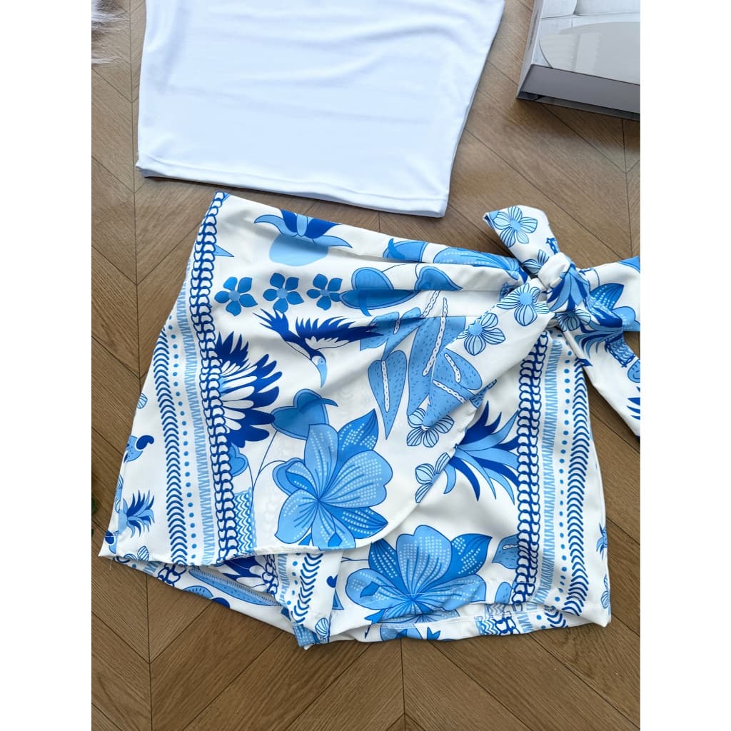 LCQ Saia com short com forró / estampado /moda feminina 1111