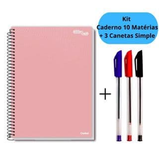 Kit Caderno Universitário 10 Matérias com 160 Folhas Capa Dura + 3 Canetas Simple Espiral Escolar