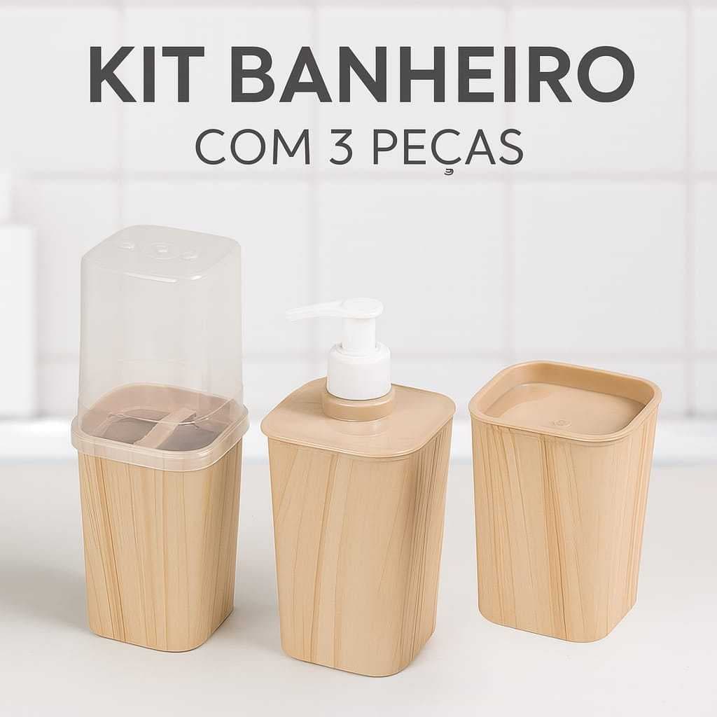Kit Para Banheiro 3 Pecas com Porta Cotonetes + Porta  Sabonete  + Porta  Escova  E Pasta Luxo Premium Lavabo Moderno