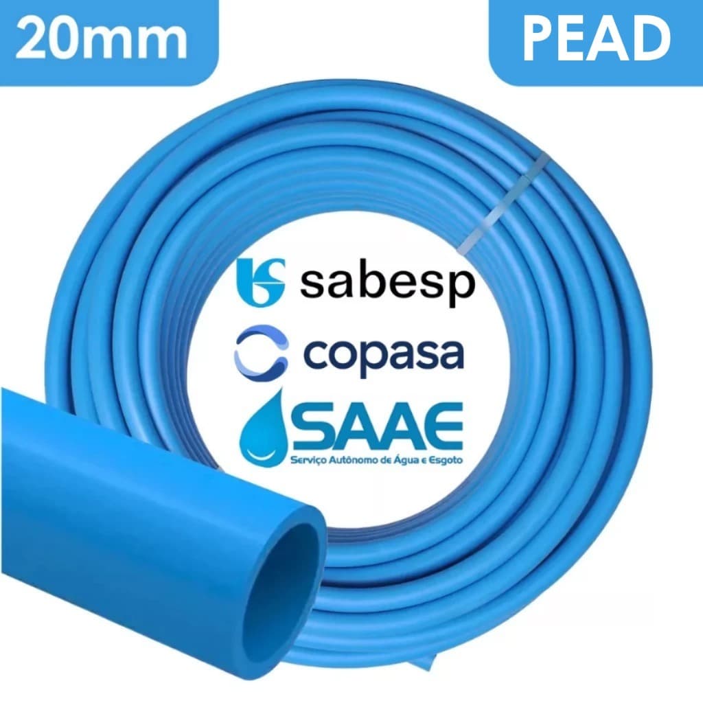 Tubo Mangueira Água / Esgoto PEAD 20mm Padrão Sabesp Copasa SAAE Saneamento Básico 50/100/150/200M