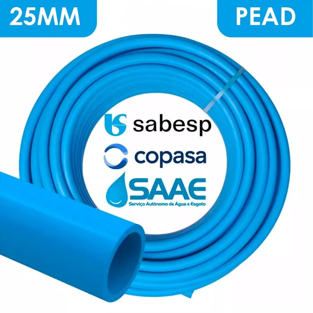 Tubo Mangueira Água / Esgoto PEAD 25mm Padrão Sabesp Copasa SAAE Saneamento Básico 50/100/150/200M
