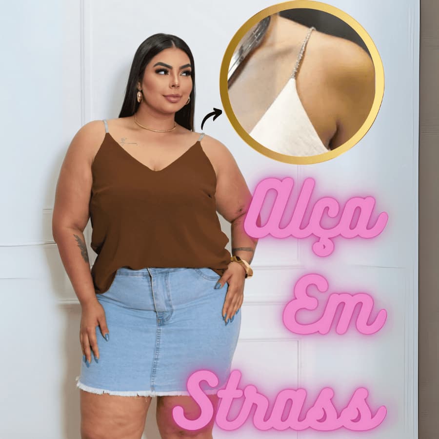 Blusa Regata Feminina Plus Size Com Alça Em Strass Festas Tendencia