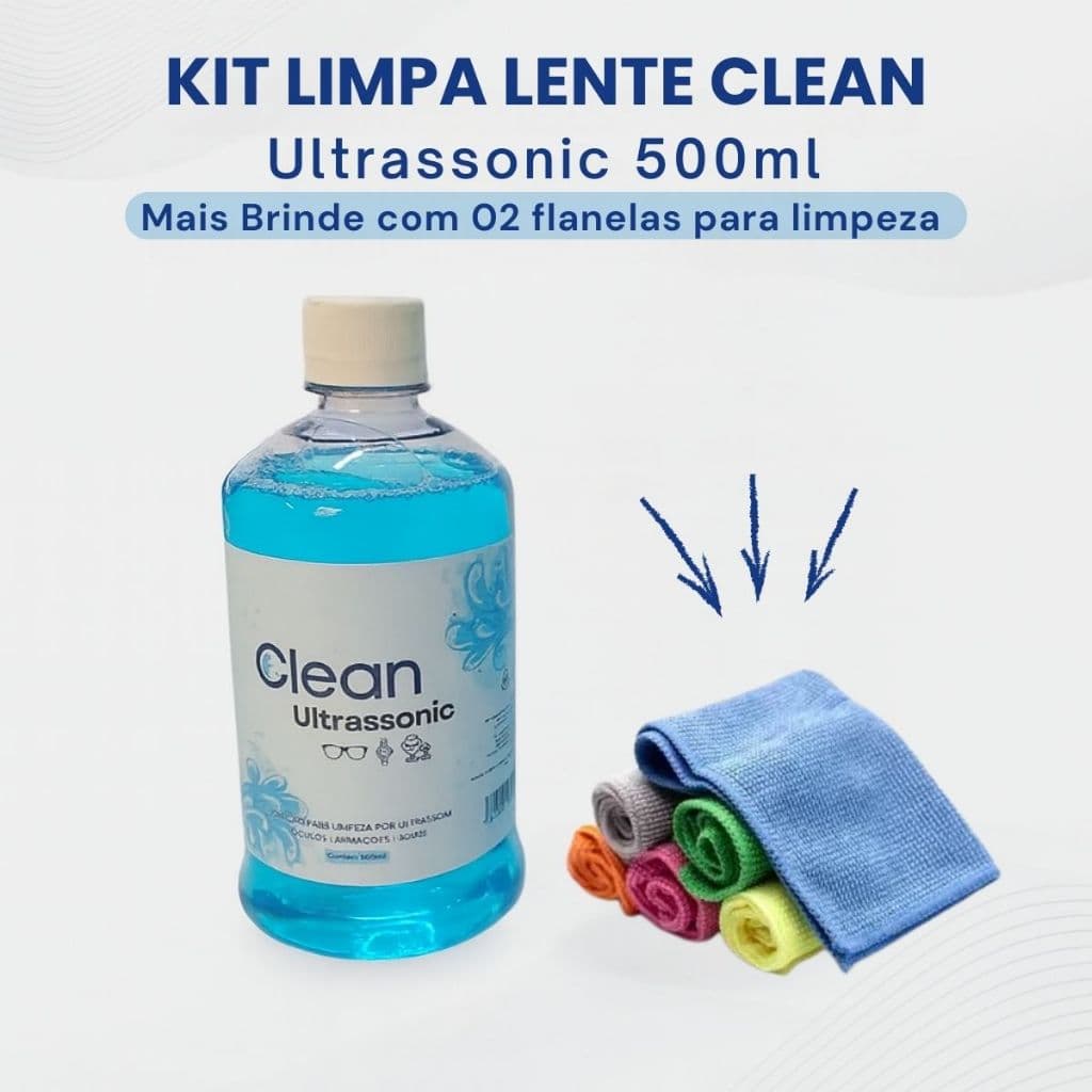 Kit Limpa Lentes Clean Ultrassonic 500ml Para Óculos Celular Computador Tablet + Brinde com 2 flanela Especial