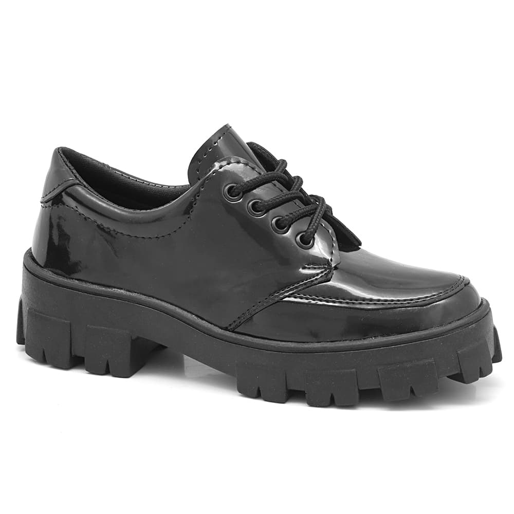 Mocassim Oxford Feminino Tratorado Preto Casual Blogueira Chunky Confortável