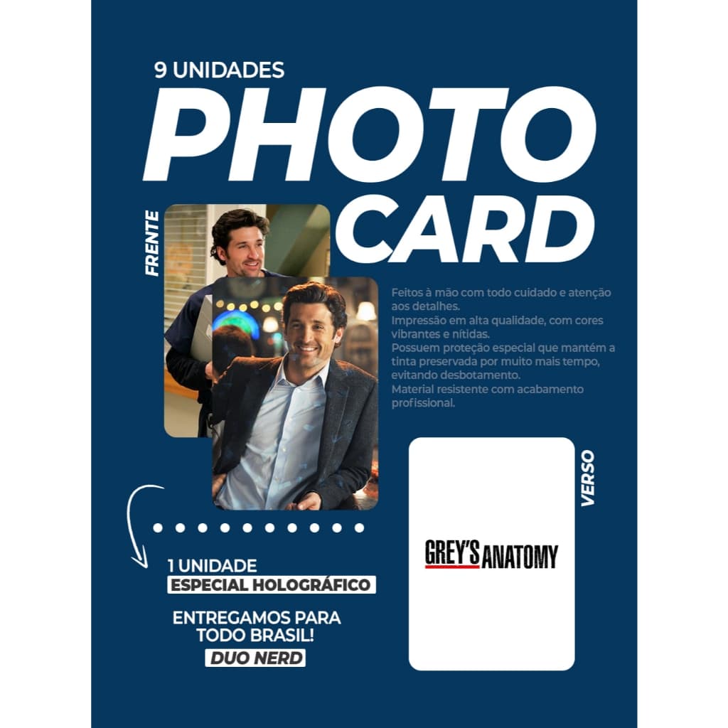 Photocards Fanmade Serie Grey's Anatomy Personagens 9 unidades