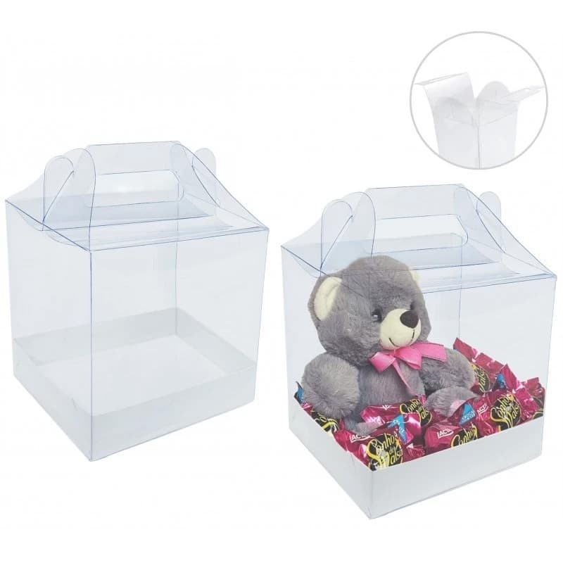 10 Caixa Maletinha 12x12x12 Transparente com Berço alça, maleta Presentes, mini bolo, panetone 250gr