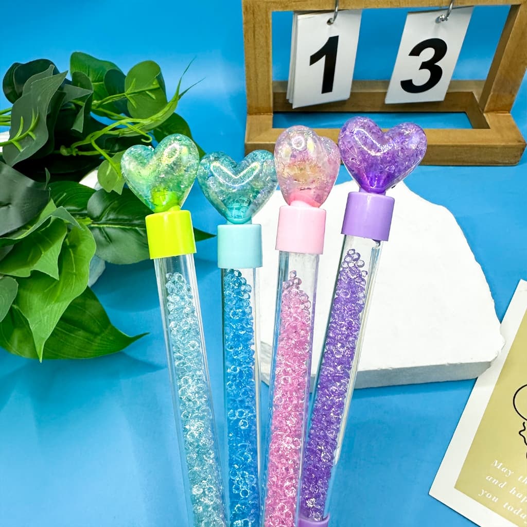 Caneta Esferográfica De 4 Peças Em Forma De Coração De Diamante Rhinestone Metal 0,5 mm Tinta Preta