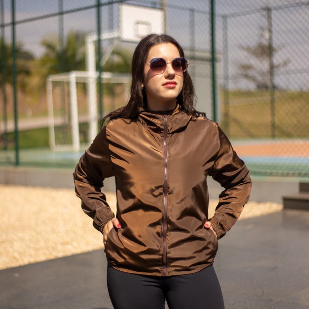 Jaqueta Corta Vento Feminino Liso Sem Forro Repelente a água Capuz Sem Elástico Cintura