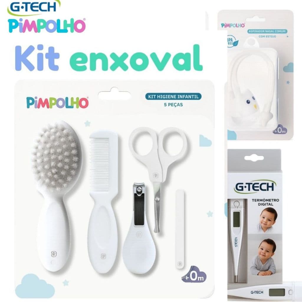 Kit Higiene para bebe 8 Peças Premium  – Com Termômetro G-Tech + Aspirador Nasal c/ Estojo Pimpolho e G-tech