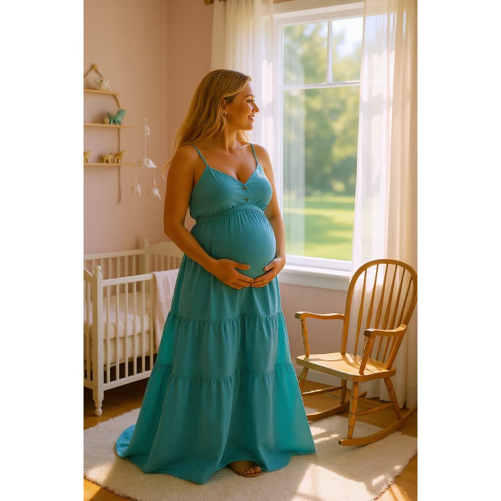 Vestido Para Gravida Longo Com Botões Para amamentação Soltinho De Alcinha