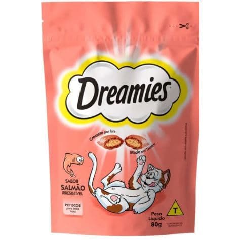 Petiscos Dreamies para Gatos Biscoito Adultos sabor Salmão 80g