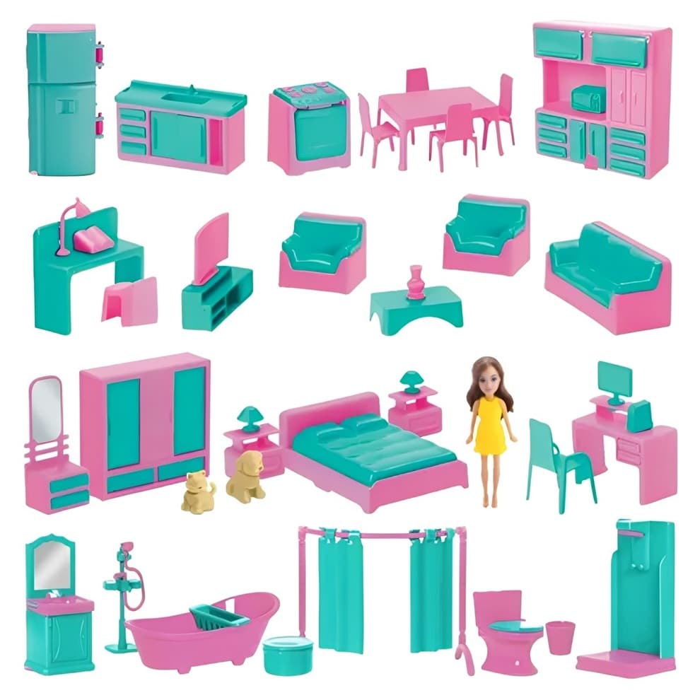 Casa Completa Da Judy Home Kit Quarto Banheiro Sala Cozinha Com Boneca - Samba Toys -